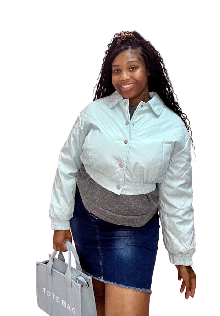Baby Blue Short Puffer Jackets