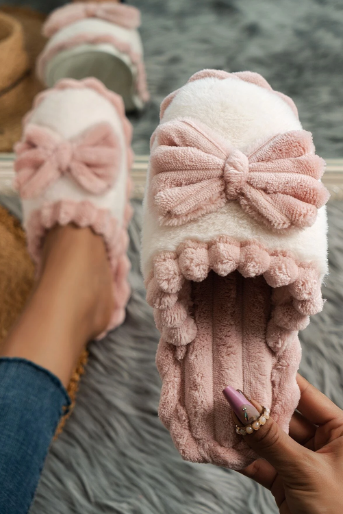 Plush Bow House Shoes