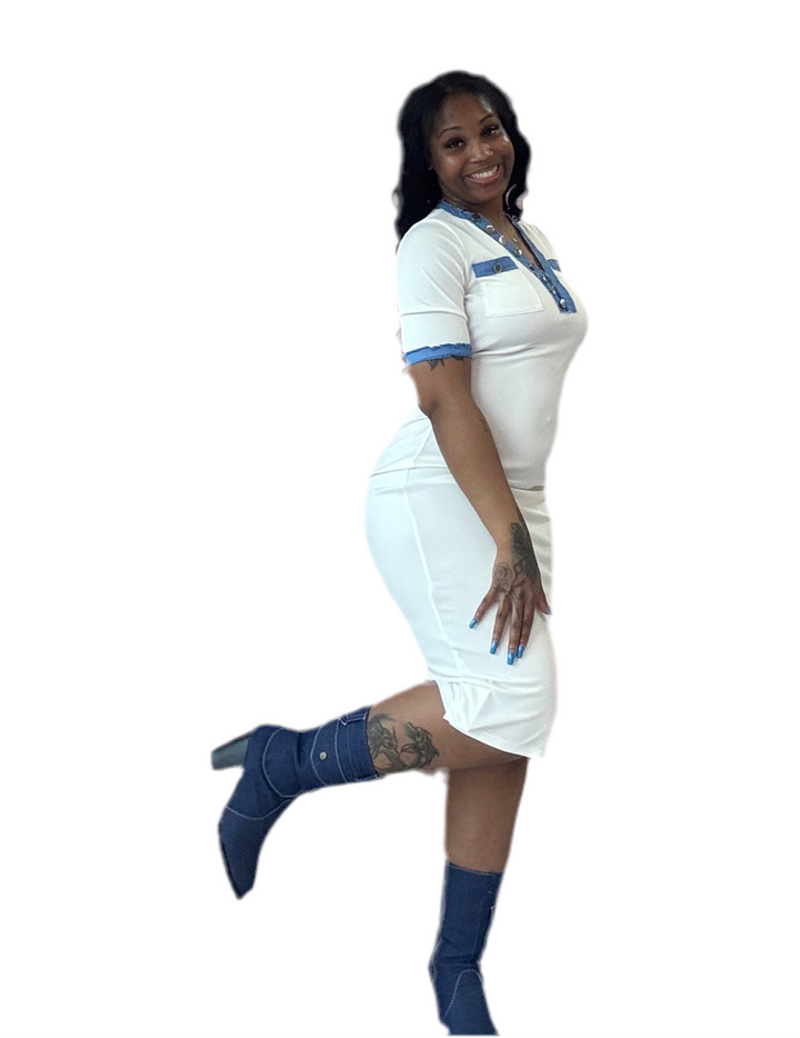 Denim Trim Midi Dress