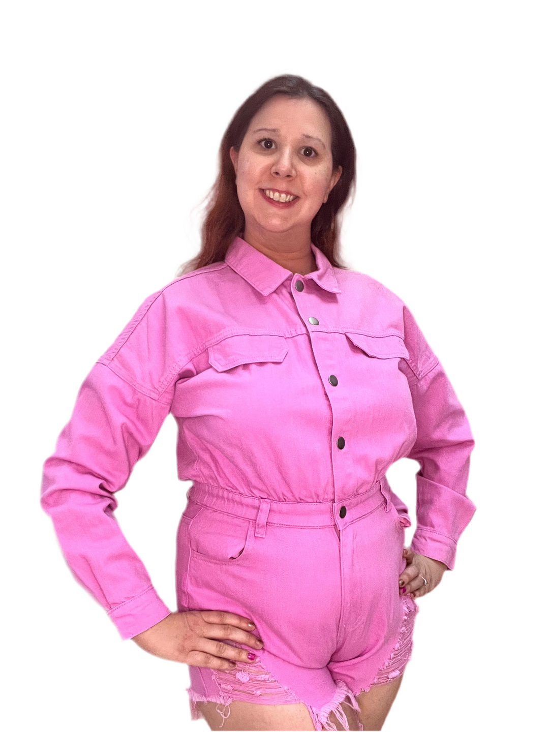 All About Pink Denim Romper