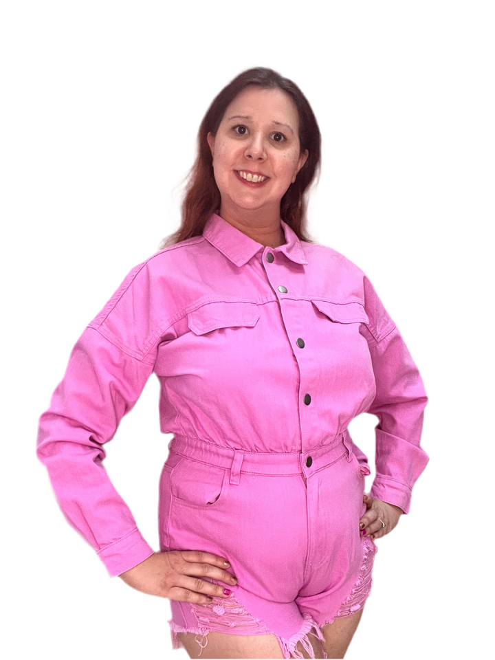 All About Pink Denim Romper