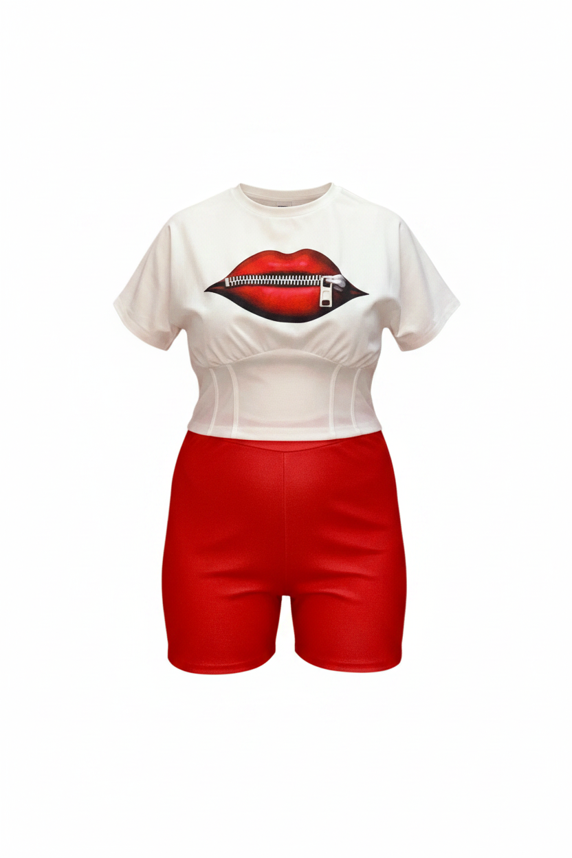 My Lips Are Sealed Graphic Short Pants Sets