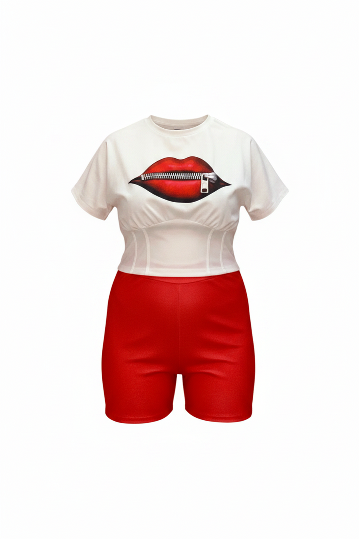 My Lips Are Sealed Graphic Short Pants Sets