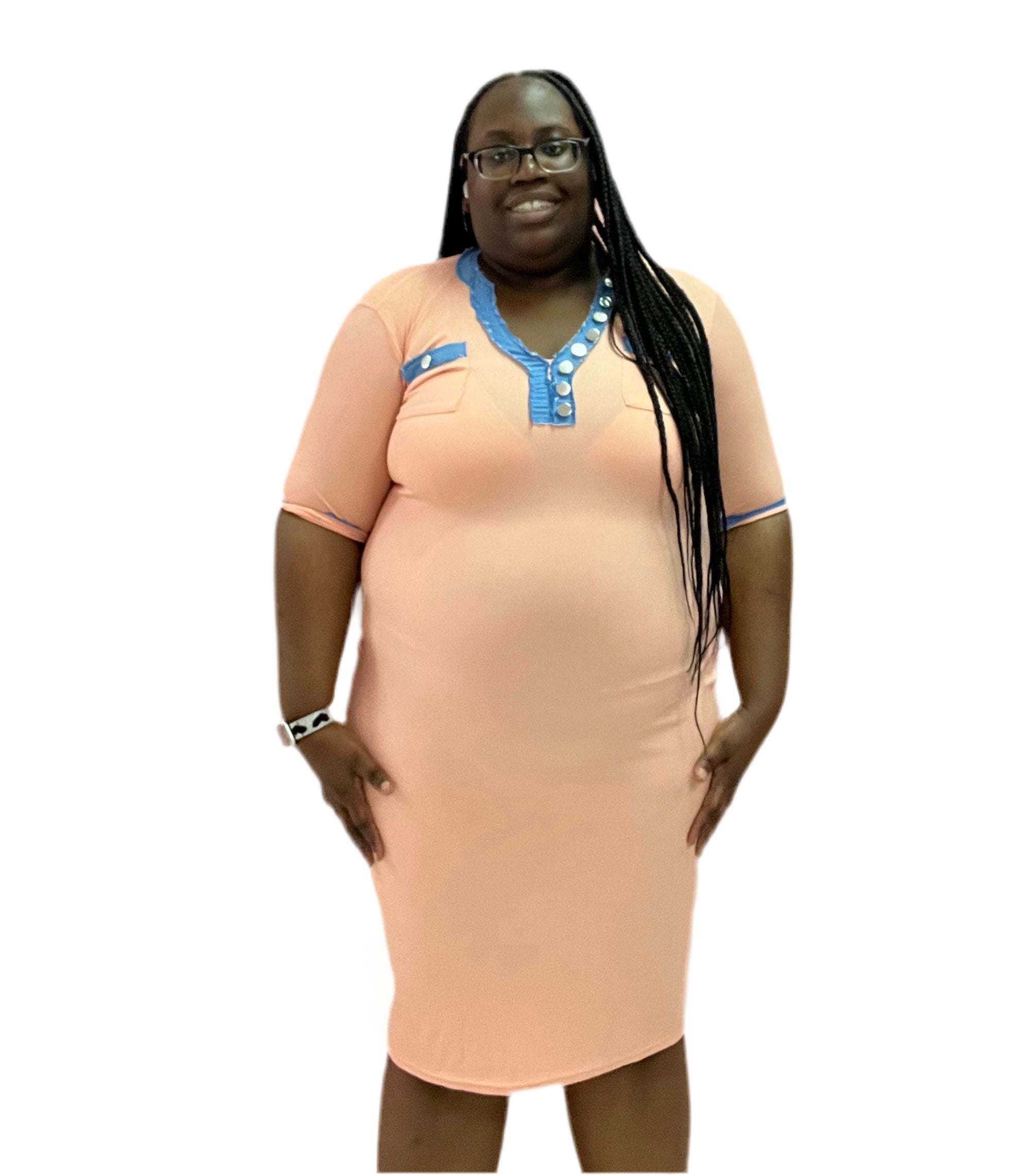 Denim Trim Midi Dress