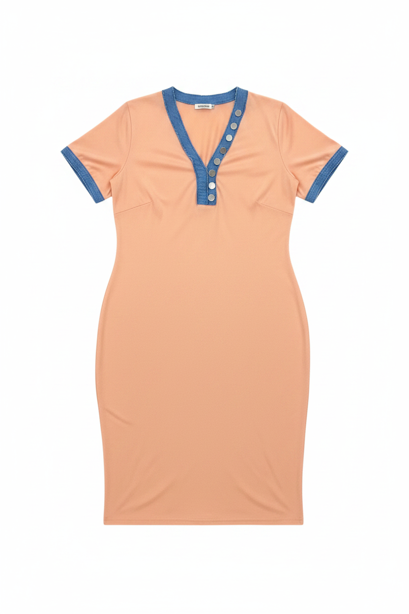 Denim Trim Midi Dress