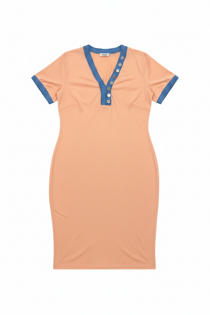 Denim Trim Midi Dress