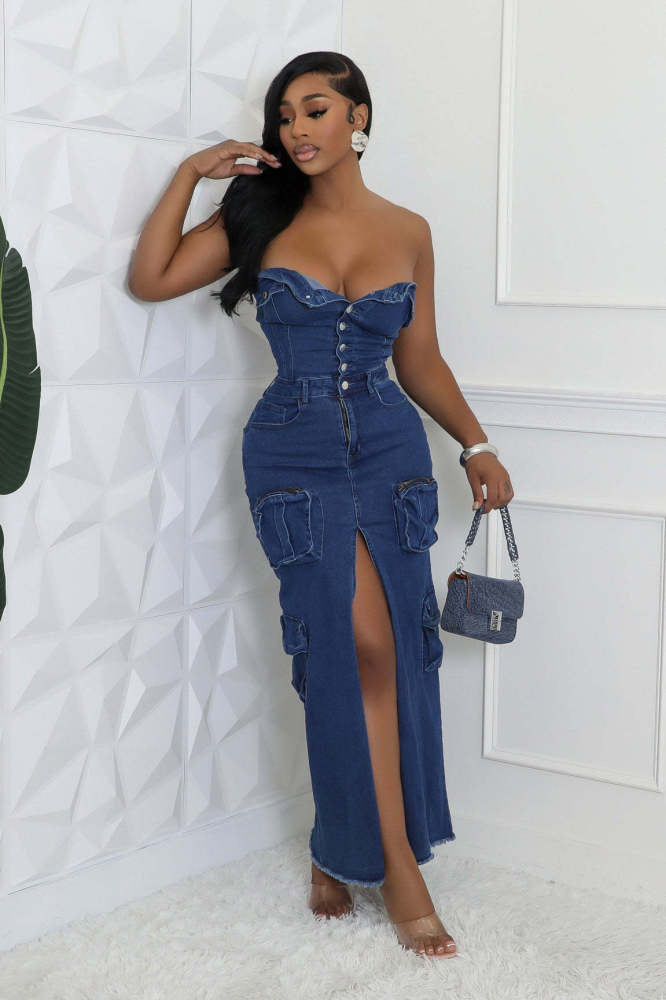 Baby It’s Cold Shoulders Denim Dress