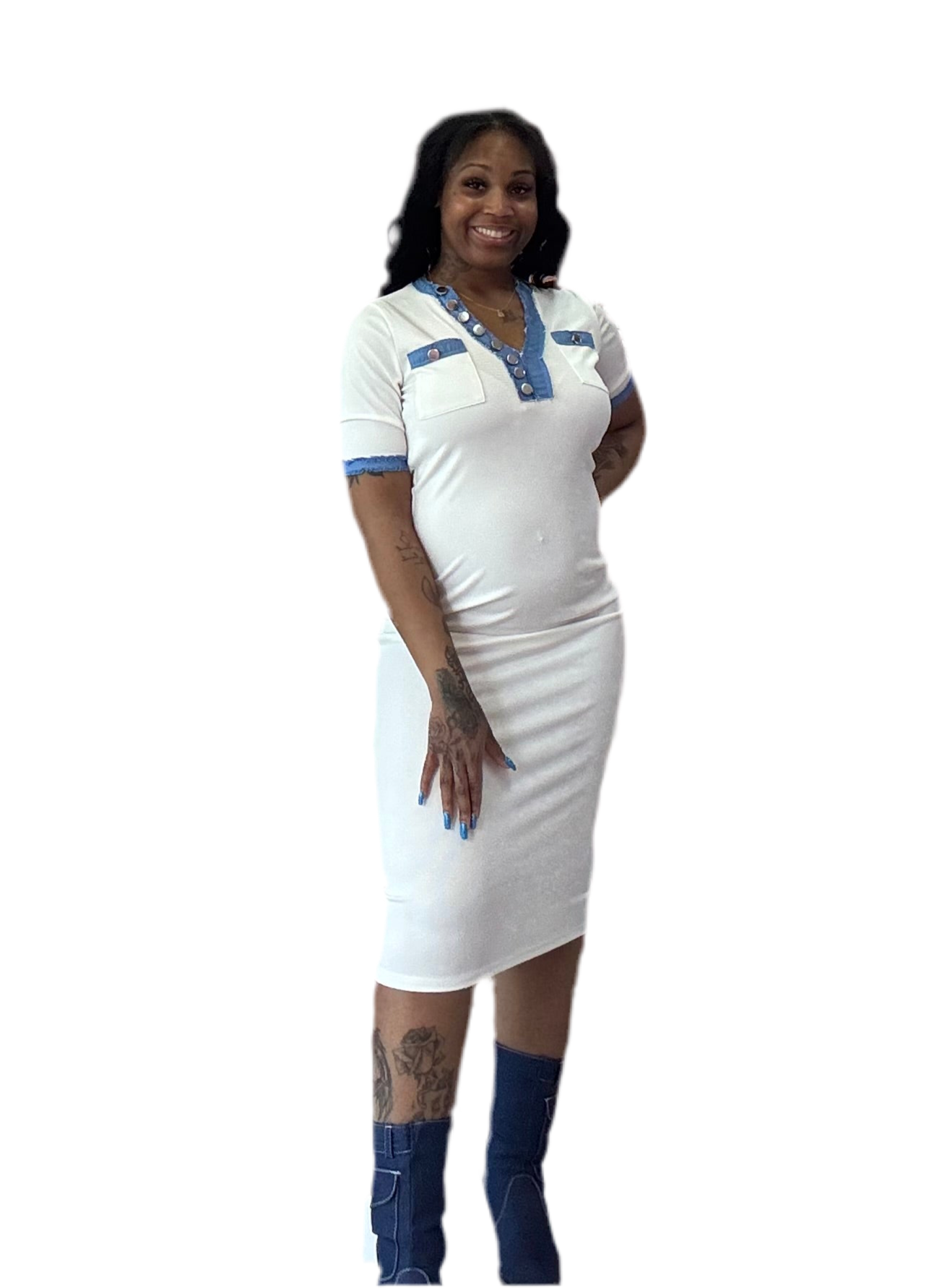 Denim Trim Midi Dress