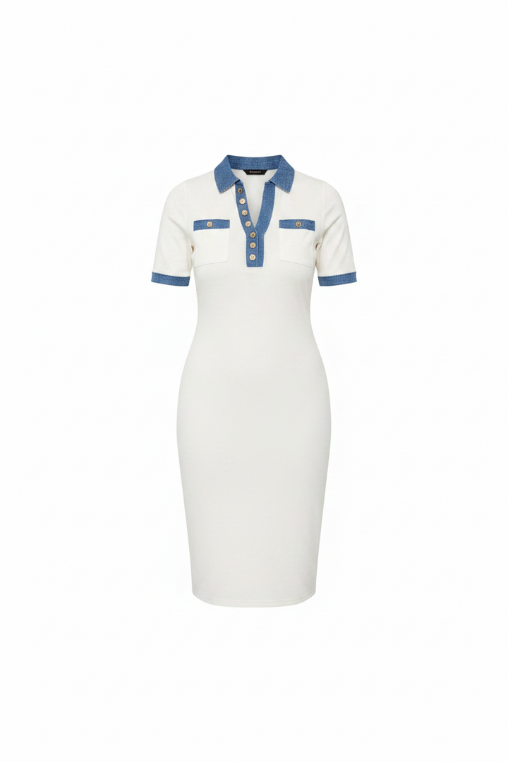 Denim Trim Midi Dress