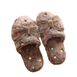Fuzzy Bow House Shoes