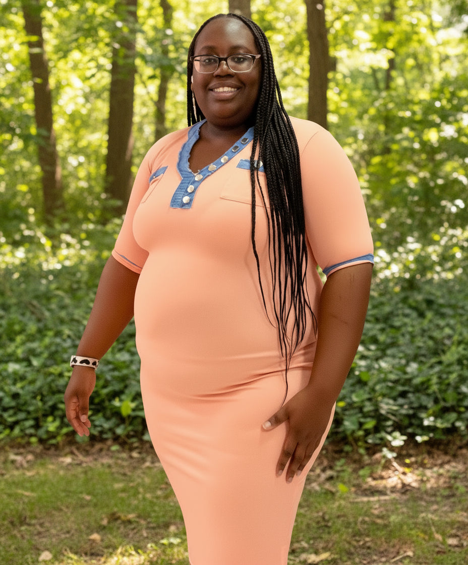 Denim Trim Midi Dress