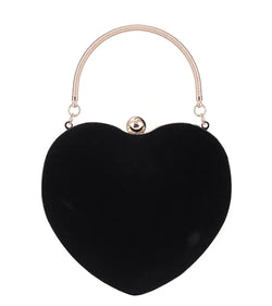 Black heart-shaped handbag with a handle on a white background